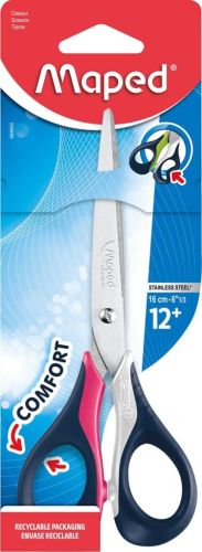 Maped ciseaux Sensoft, ft 16 cm, droite, bouts pointus, inox, couleurs assorties, blister de 1 pi&egrave;ce