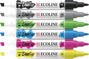 Talens Ecoline Duotip Brush pen, &eacute;tui de 6 pi&egrave;ces, base