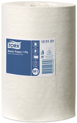 Tork Universal Basic Mini papier de nettoyage, centerfeed, 1 pli, syst&egrave;me M1, blanc, bo&icirc;te de 11 rouleaux