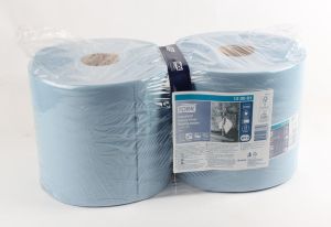 Tork Industrial Heavy Duty papier de nettoyage rouleau, 3-plis, syst&egrave;me W1/W2, bleu, paquet de 2 rouleaux