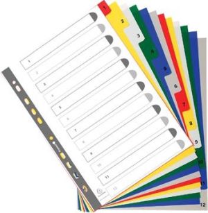 Exacompta intercalaires num&eacute;rique pour ft A4, en PP 12/100e, 12 onglets en couleurs, index, blanc