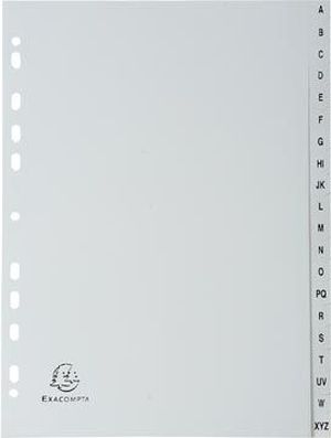 Exacompta intercalaires pour ft A4, en PP, de A &agrave; Z, 20 onglets, gris