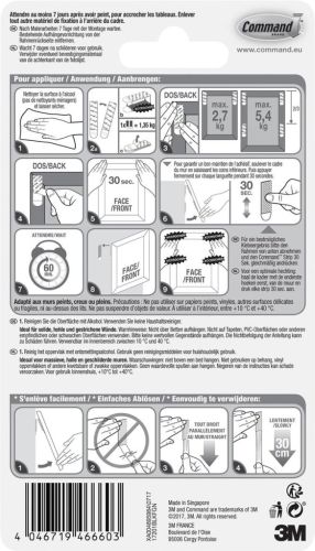 Command accroche tableau, medium, capacit&eacute; 5,4 kg, noir, blister de 8 pi&egrave;ces