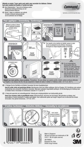 Command accroche tableau, large, capacit&eacute; 7,2 kg, noir, blister de 8 pi&egrave;ces