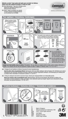 Command accroche tableau, large, capacit&eacute; 7,2 kg, blanc, blister de 8 pi&egrave;ces