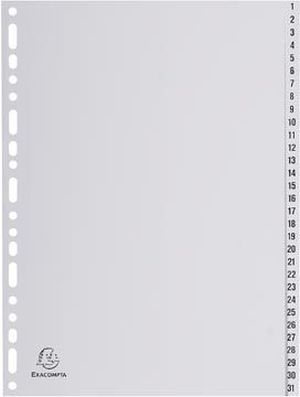 Exacompta intercalaires num&eacute;rique pour ft A4, en PP, 31 onglets, gris