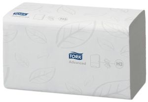 Tork essuie-mains en papier Advanced, 2 plis, 250 feuilles, syst&egrave;me H3, blanc, paquet de 15 pi&egrave;ces