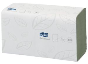 Tork essuie-mains en papier Advanced, 2 plis, 250 feuilles, syst&egrave;me H3, vert, paquet de 15 pi&egrave;ces
