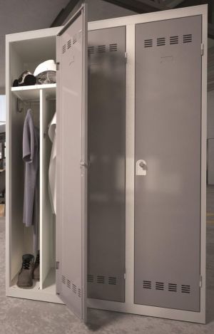 Industri&euml;le garderobekast vuile industrie, 3 deuren, ft 180 x 120 cm, grijs