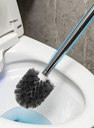 Brosse de toilette en plastique avec pied rond, accrochable, blanc