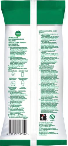 Dettol lingettes nettoyantes antibact&eacute;rien, fra&icirc;cheur oc&eacute;ane, paquet de 72 pi&egrave;ces