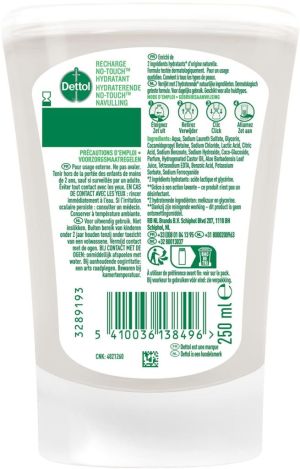 Dettol No Touch savon mains Hydrate, aloe vera et bambou, recharge de 250 ml