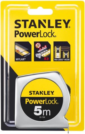 Stanley m&egrave;tre ruban Powerlock 5 m x 19 mm