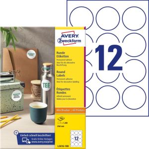 Avery Zweckform ronde etiketten, diameter 60 mm, wit, permanent klevend, 120 etiketten, 10 vellen