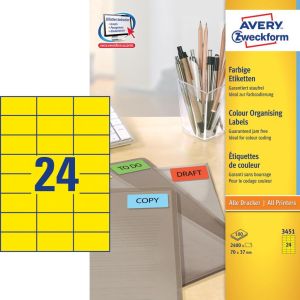 Avery &eacute;tiquettes universelles color&eacute;es ft 70 x 37 mm (l x h), 2400 pi&egrave;ces, jaune