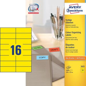 Avery &eacute;tiquettes universelles color&eacute;es ft 105 x 37 mm (l x h), 1600 pi&egrave;ces, jaune