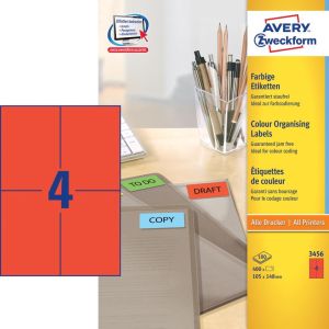 Avery &eacute;tiquettes universelles color&eacute;es ft 105 x 148 mm (l x h), 400 pi&egrave;ces, rouge