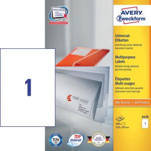 Avery Zweckform 3478, &eacute;tiquettes multi-usages, ultraGrip, 100 feuilles, 1 par feuille, 210 x 279 mm