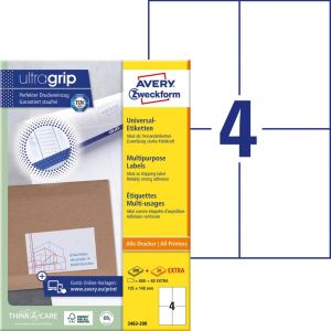 Avery Zweckform 3483-2, Universele etiketten, Ultragrip, wit, 200 vel, 4 per vel, ft 105 x 148 mm