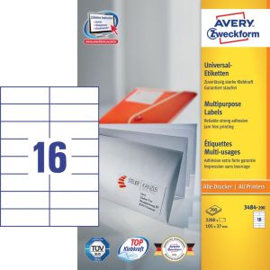 Avery Zweckform 3484, &eacute;tiquettes universelles, Ultragrip, blanc, 200 feuilles, 105 x 37 mm