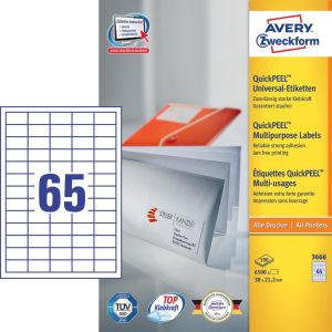 Avery Zweckform 3666, &eacute;tiquettes universelles, Ultragrip, blanc, 100 feuilles, 38 x 21,2 mm