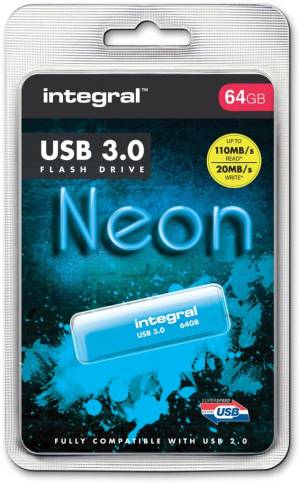 Integral Neon cl&eacute; USB 3.0, 64 Go, bleu