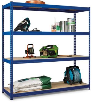 Avasco rek Robus 400, ft 180 x 180 x 60 cm, 4 legborden, uit metaal, blauw