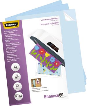 Fellowes lamineerhoes Enhance80 zelfklevend ft A4, 160 micron (2 x 80 micron), pak van 100 stuks