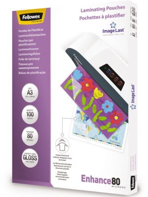 Fellowes pochette &agrave; plastifier Enhance80, ft A3, 160 microns (2 x 80 microns), paquet de 100 pi&egrave;ces