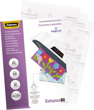 Fellowes pochette &agrave; plastifier Enhance80, ft A3, 160 microns (2 x 80 microns), paquet de 100 pi&egrave;ces