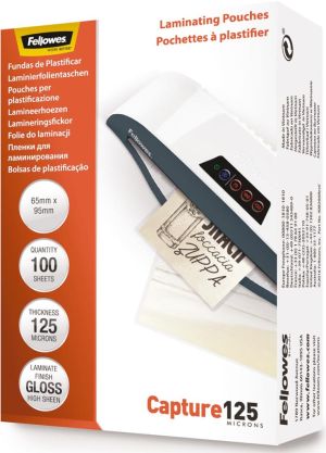 Fellowes pochette &agrave; plastifier Capture125 ft 65 x 95 mm, 250 microns (2 x 125 microns), paquet de 100