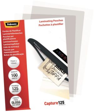 Fellowes pochette &agrave; plastifier Capture125 ft 75 x 105 mm, 250 microns (2 x 125 microns), paquet de 100