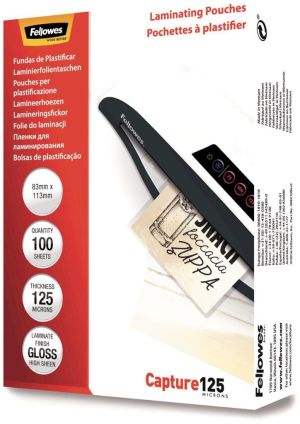 Fellowes pochette &agrave; plastifier Capture125 ft 83 x 113 mm, 250 microns (2 x 125 microns), paquet de 100
