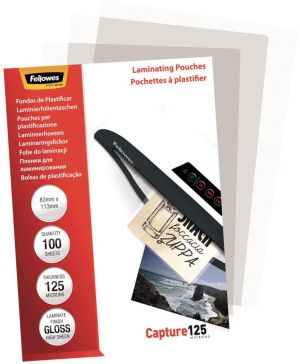 Fellowes pochette &agrave; plastifier Capture125 ft 83 x 113 mm, 250 microns (2 x 125 microns), paquet de 100