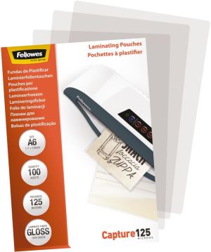 Fellowes pochette &agrave; plastifier Capture125 ft A6, 250 microns (2  x 125 microns), paquet de 100 pi&egrave;ces
