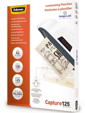 Fellowes pochette &agrave; plastifier Capture125, ft A3, 250 microns (2 x 125 microns), paquet de 100 pi&egrave;ces