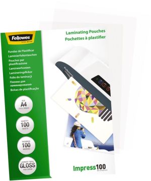 Fellowes pochette &agrave; plastifier Impress100, ft A4, 200 microns (2 x 100 microns), paquet de 100 pi&egrave;ces