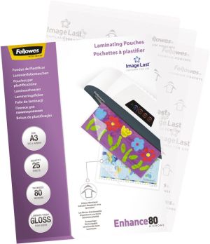 Fellowes pochettes &agrave; plastifier ft A3 mm, 160 microns (2 x 80 microns), brillante, paquet de 25 pi&egrave;ces