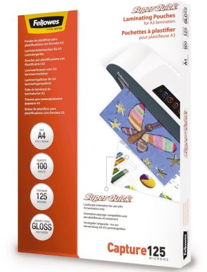 Fellowes pochette &agrave; plastifier Capture125 Super Quick, ft A4, 250 microns (2 x 125 microns), paquet de 10