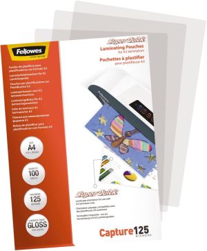 Fellowes pochette &agrave; plastifier Capture125 Super Quick, ft A4, 250 microns (2 x 125 microns), paquet de 10