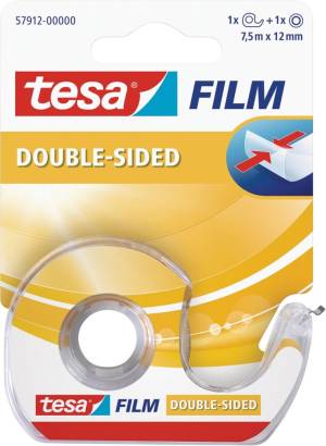 Tesa ruban adh&eacute;sif double-face, ft 12 mm x 7,5 m, sous blister, avec d&eacute;rouleur