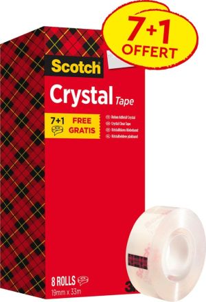 Scotch ruban adh&eacute;sif Crystal Tape, ft 19 mm x 33 m, 1 x value pack avec 8 rouleaux dont 1 gratuit