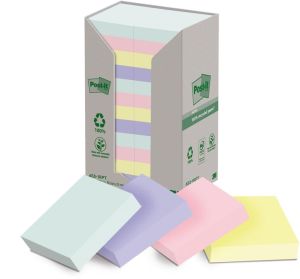 Post-it recycled notes Nature, 100 vel, ft 38 x 51 mm, pak van 24 blokken, geassorteerde kleuren