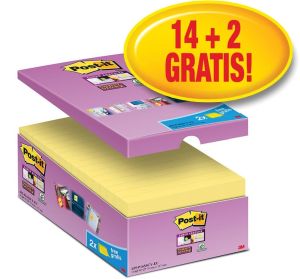 Post-it Super Sticky notes, 90 vel, ft 76 x 127 mm, geel, pak van 14 blokken + 2 gratis