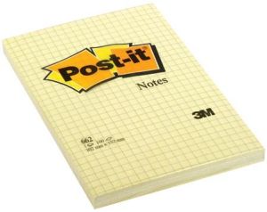 Post-it Notes, ft 102 x 152 mm, geel, geruit, blok van 100 vel