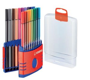 STABILO Pen 68, ColorParade, bo&icirc;te rouge-bleu, 20 pi&egrave;ces en couleurs assorties