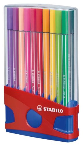 STABILO Pen 68, ColorParade, bo&icirc;te rouge-bleu, 20 pi&egrave;ces en couleurs assorties
