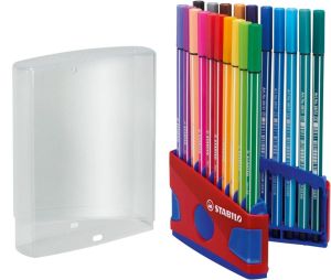 STABILO Pen 68, ColorParade, bo&icirc;te rouge-bleu, 20 pi&egrave;ces en couleurs assorties