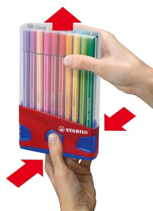 STABILO Pen 68, ColorParade, bo&icirc;te rouge-bleu, 20 pi&egrave;ces en couleurs assorties