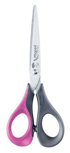 Maped ciseaux Sensoft, ft 16 cm, gauche, bouts pointus, inox, couleurs assorties, blister de 1 pi&egrave;ce